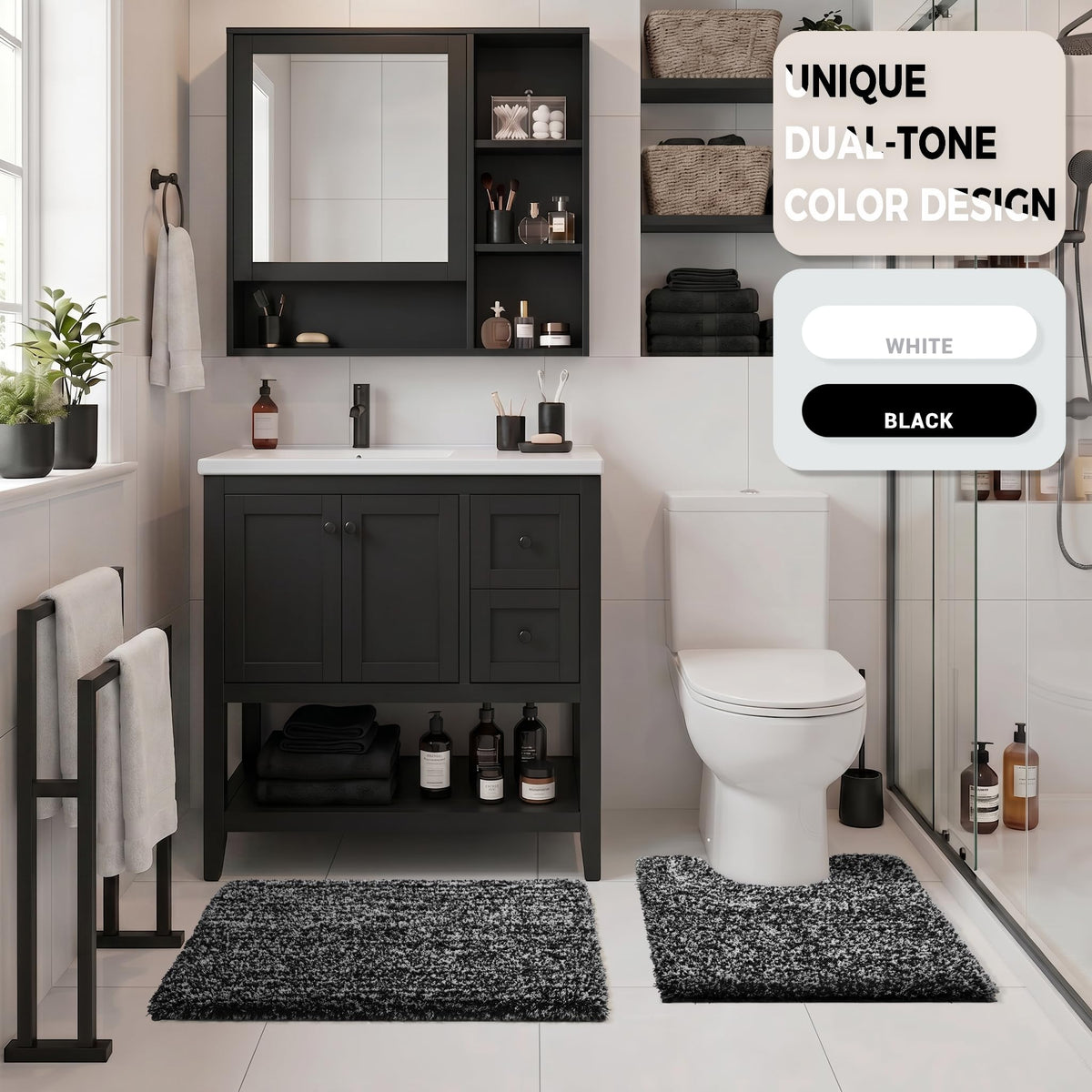 Black and White Bathroom Rugs Non Slip Washable