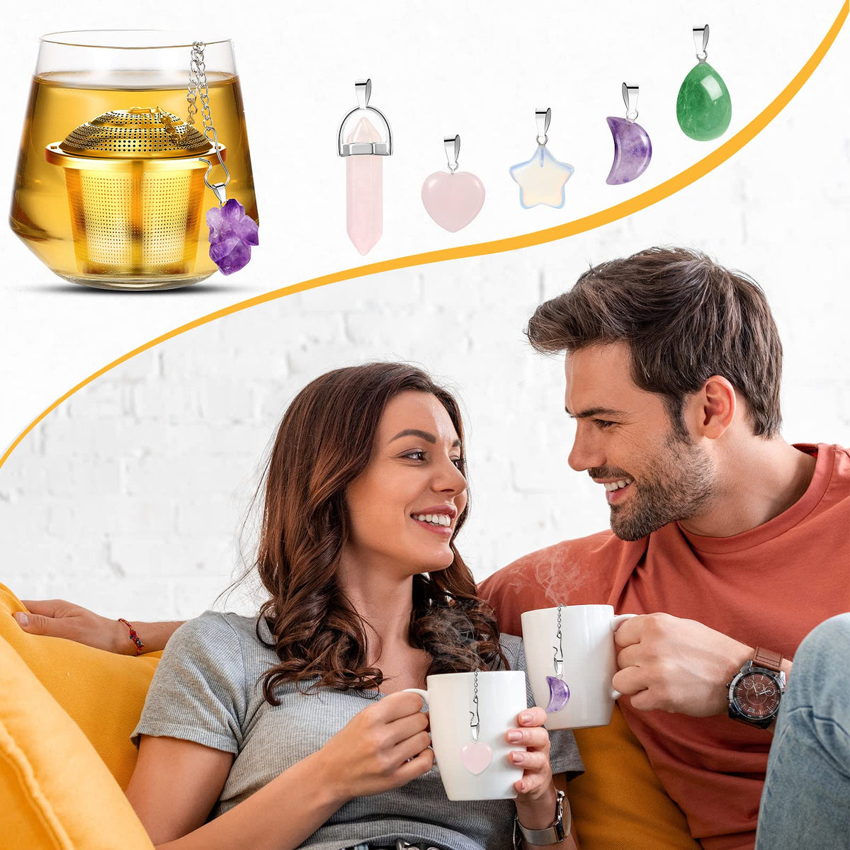 6 Sets Loose Leaf Tea Infusers Stainless Steel Steeper Ball for Loose Tea Holder Mesh Strainer Filters with Drip Trays and Pendant