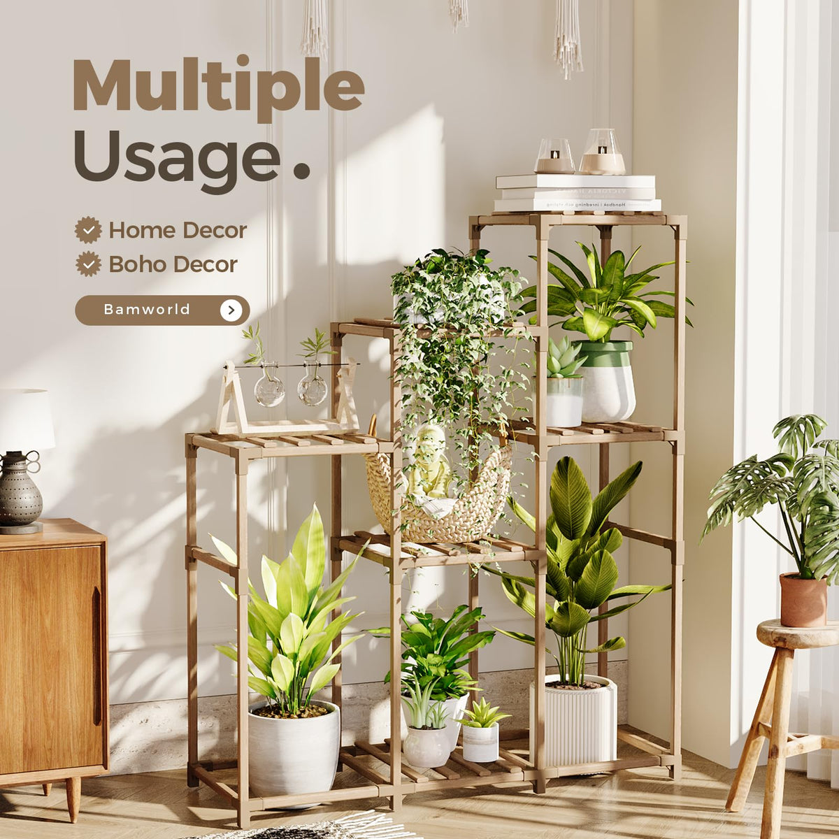 Tall Plant Stand Indoor Wood Shelf Outdoor Tiered Rack