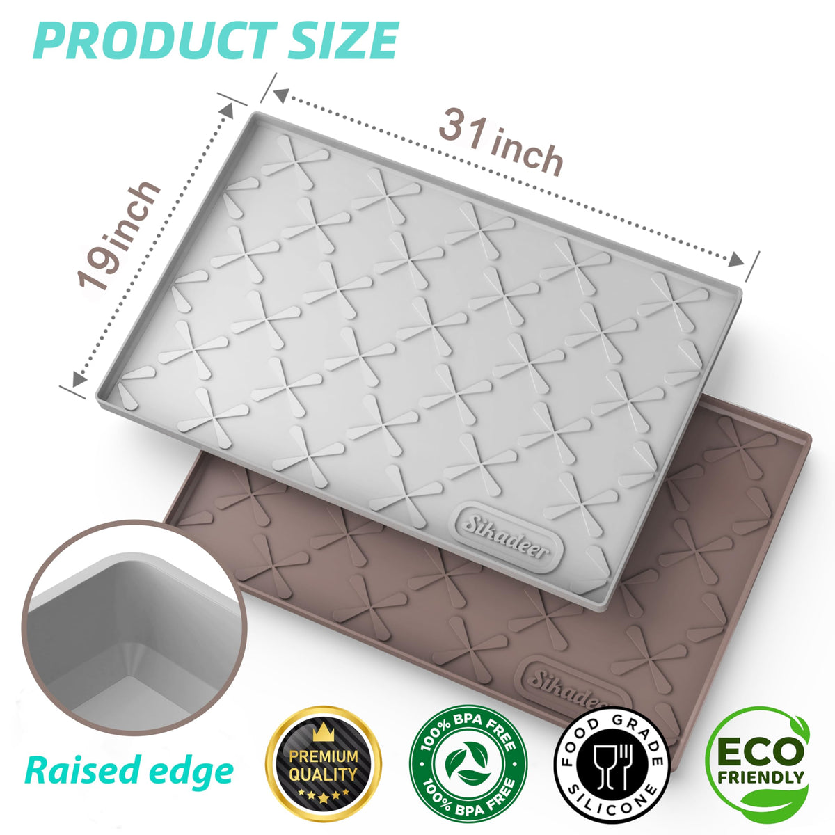Waterproof Under Sink Mat 31" x 19" Silicone Mat Cabinet Protector