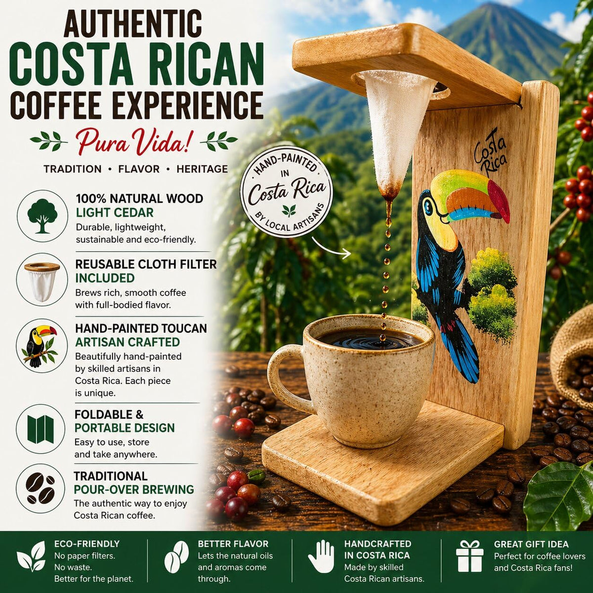 Chorreador Costa Rican handcrafted foldable wooden pour