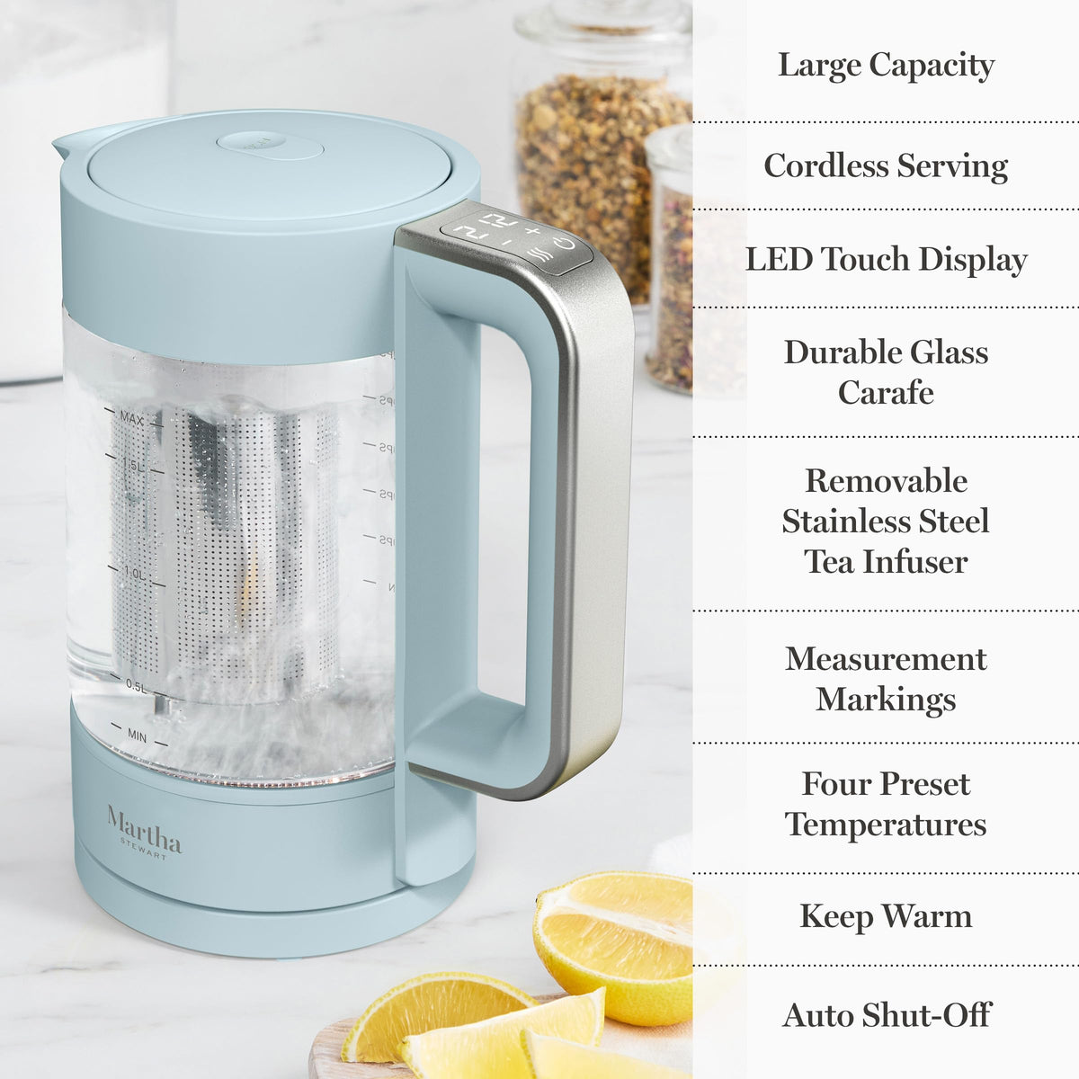 1.7L Glass Carafe Electric Kettle with Removable Tea Infuser