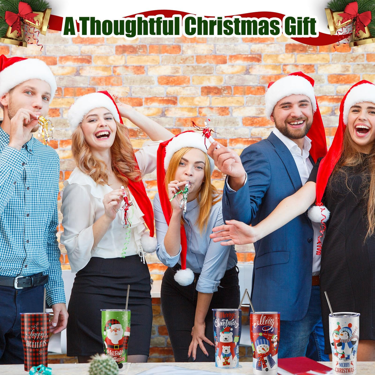 10 Sets 20oz Christmas Tumblers with Lids and Straws Christmas Stainless Steel Tumbler Double Wall Insulated Travel Coffee Mug for Xmas Gift Holiday Family Friend Drinks (10 Count)