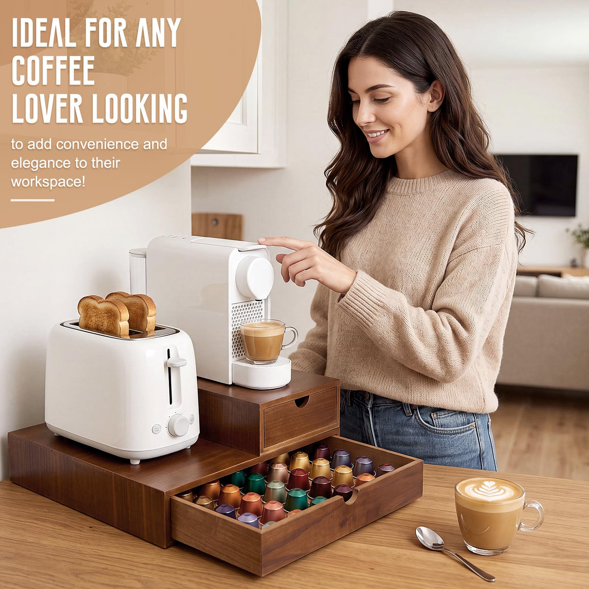 1 Pack Wooden Pod Holder Drawer Coffee Box