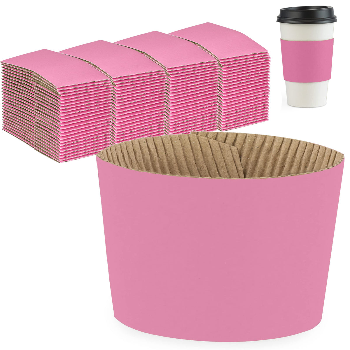 100 Pack] Pink Coffee Cup Sleeves Disposable for Hot Drinks (100 Count)