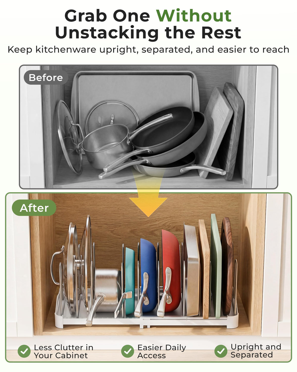 Adjustable Bakeware Organizer Pot Lid Holder Rack for Pots (2 Count)