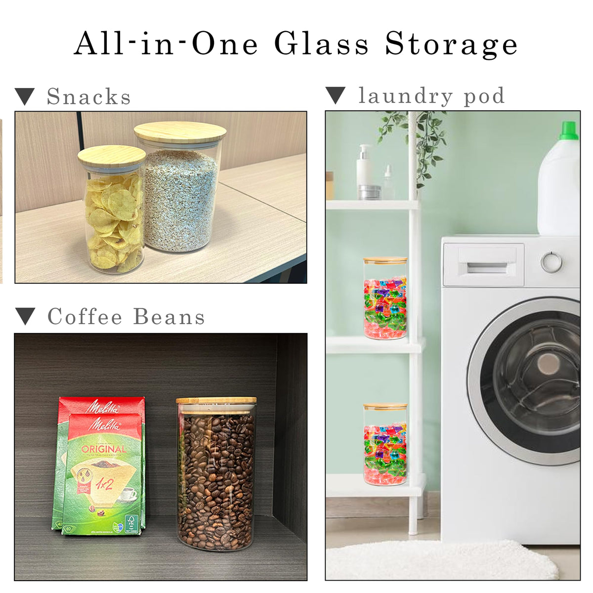 Glass Storage Jars Set Elegant Containers with Airtight Bamboo Lids