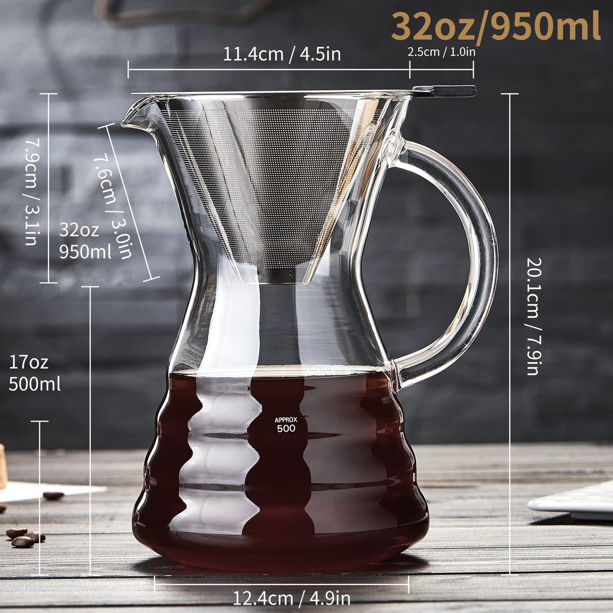 Pour Over Coffee Maker with Permanent Stainless Filter 27 fl oz (27 Fl Oz)