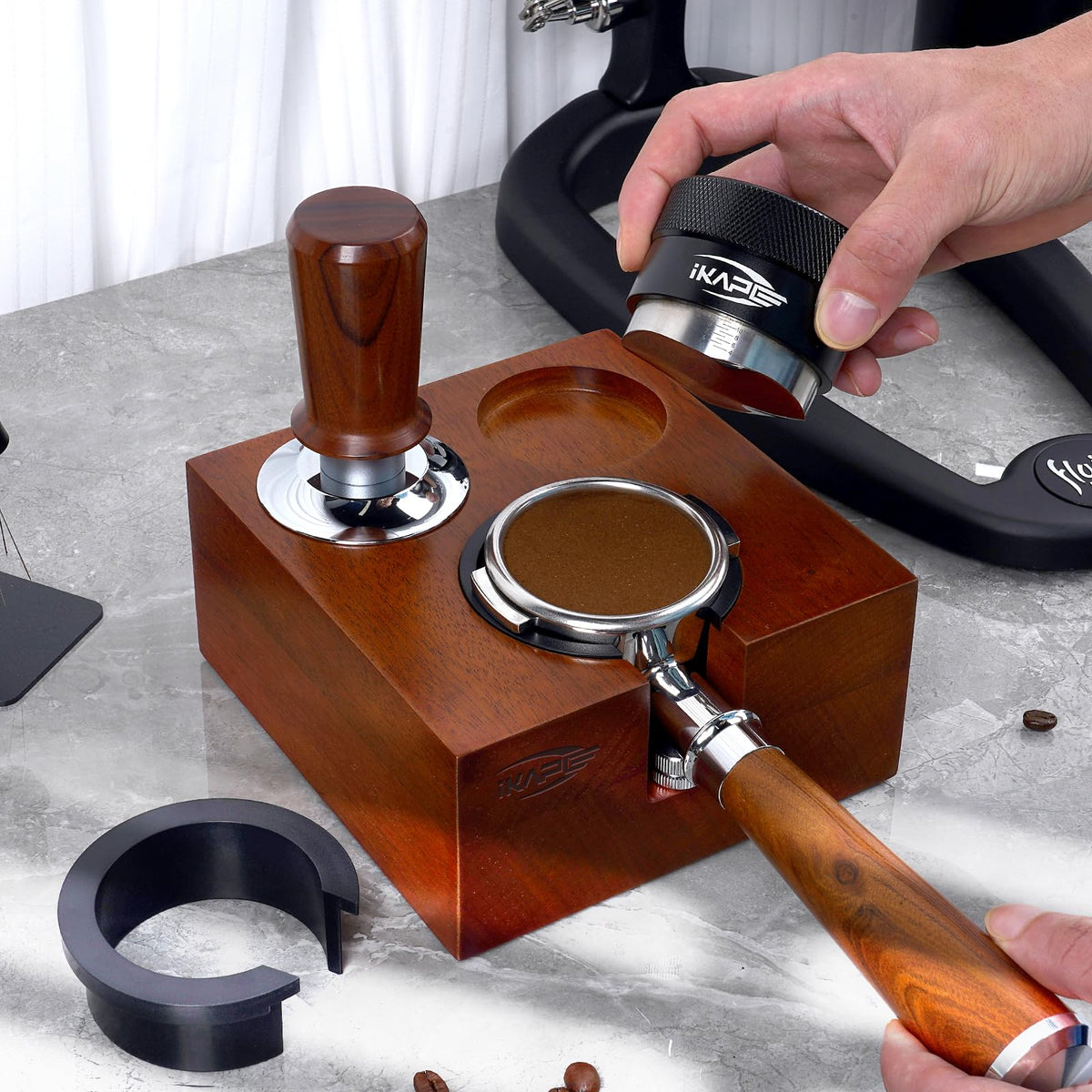 51/53/54mm Espresso Tamper Station, Wooden Coffee Tamper Holder Base, Espresso Tamp Mat Stand Fit for 51, 53, 54 mm Espresso Accessories - Can be Adjustable Portafilters Stand Height