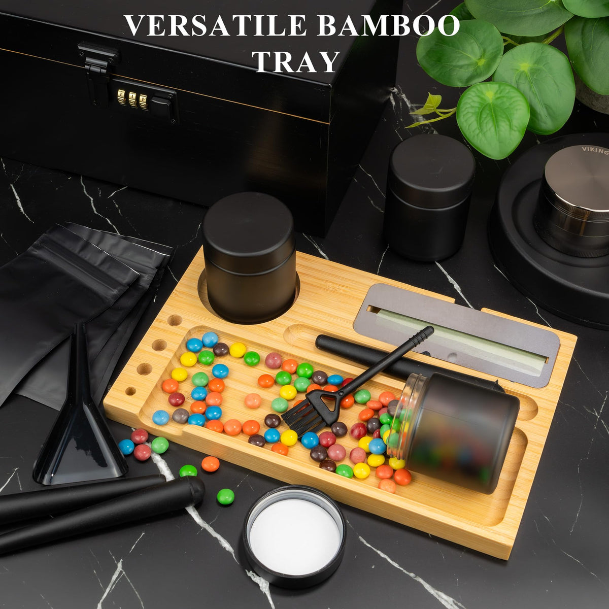 Large Lockable Bamboo Storage Box with Removable Tray and Combination Lock