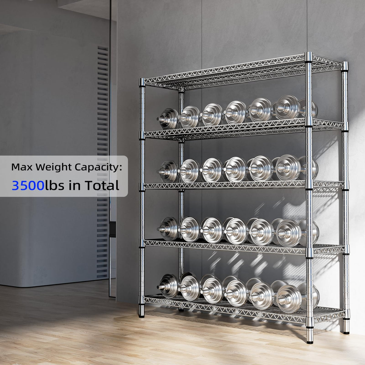 3500LBS 59" W 5 Tier Storage Shelves Rack Metal Wire Shelving Unit
