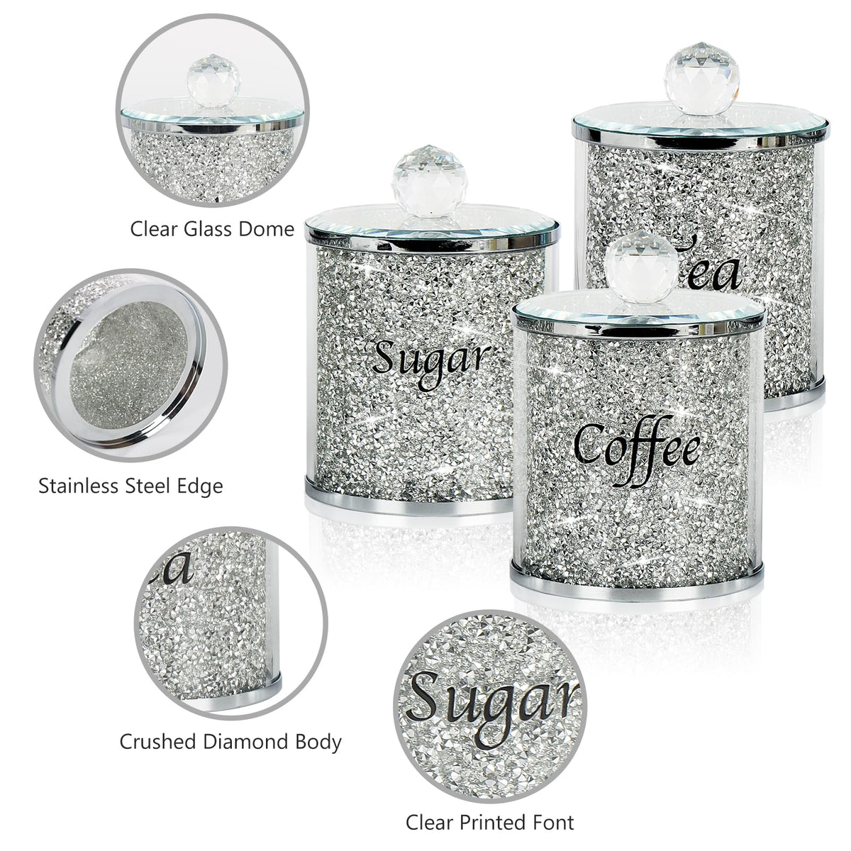Coffee Sugar Tea Crystal Canister Set of 4 (4 Count)