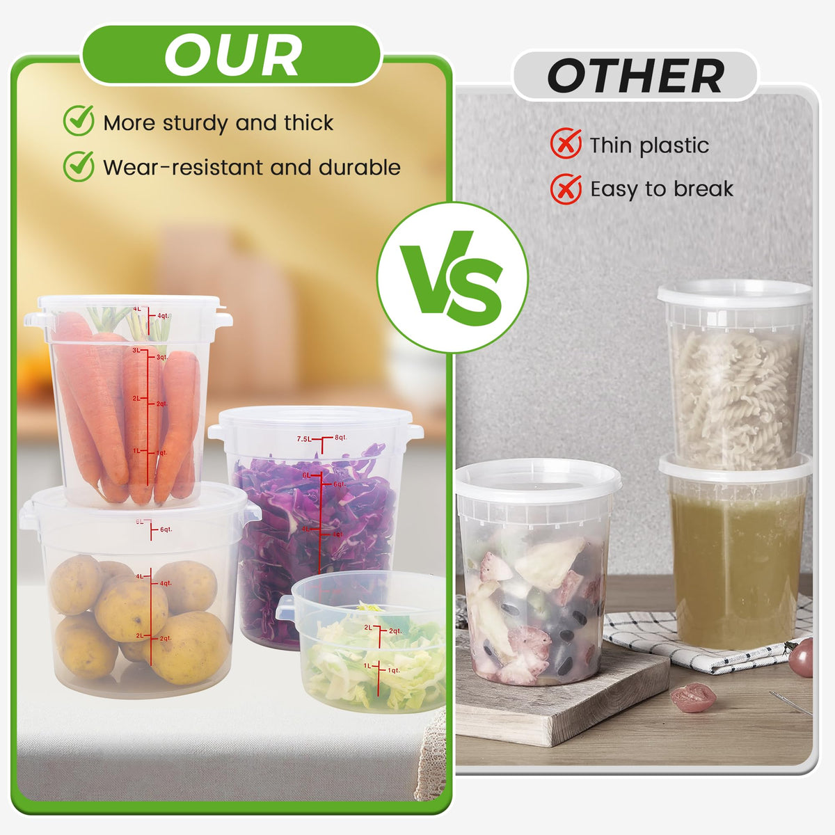 4 Pack 8 Qt Round Food Storage Containers with Lids (4 Count)