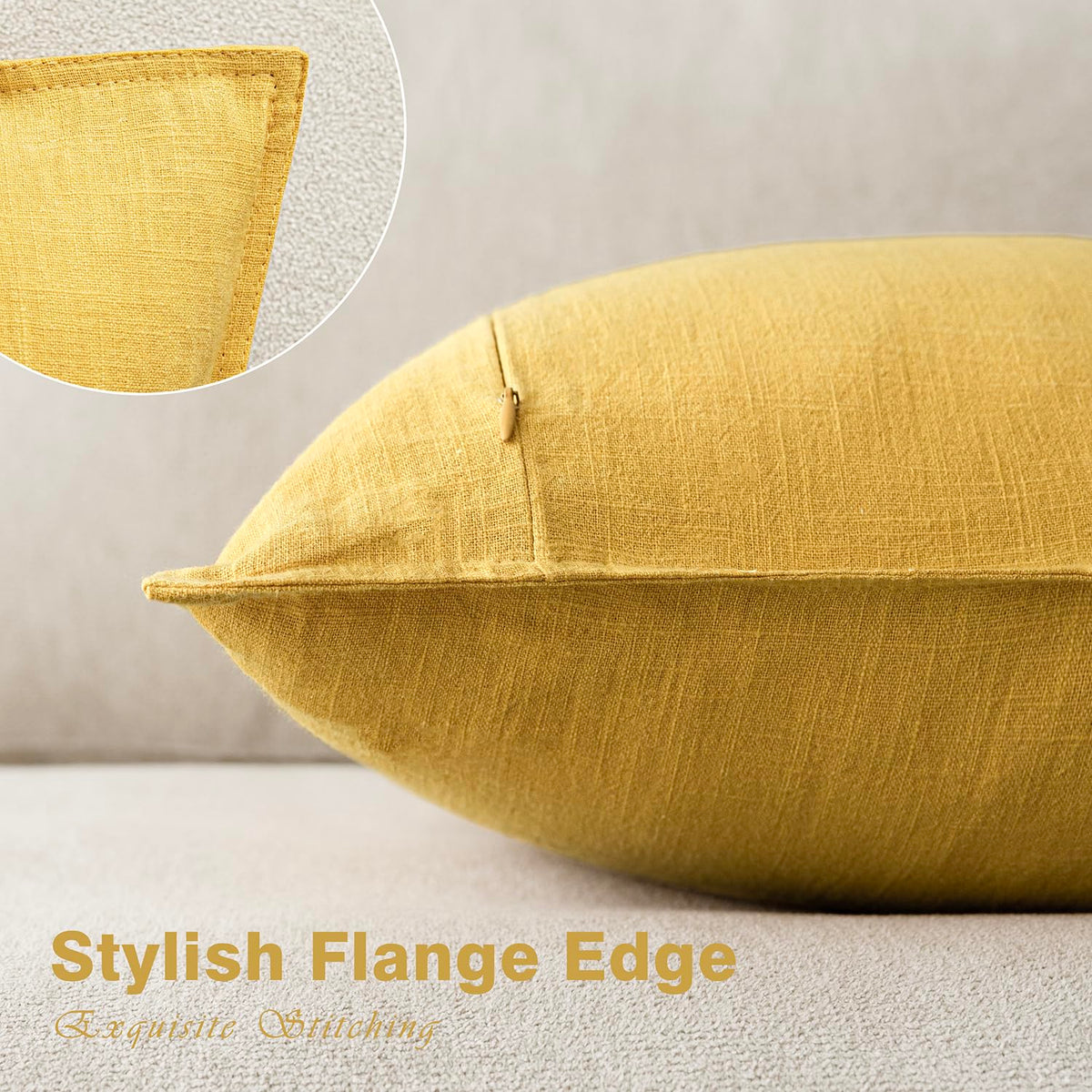 Pack of 2 Decorative Linen Solid Throw Pillow Covers Soft Accent Euro Cushion Case Boho Farmhouse Pillowcase for Chair Couch Sofa Bedroom Living Room Home Decor 18 x 18 Inch Ginger Yellow (2 Count)