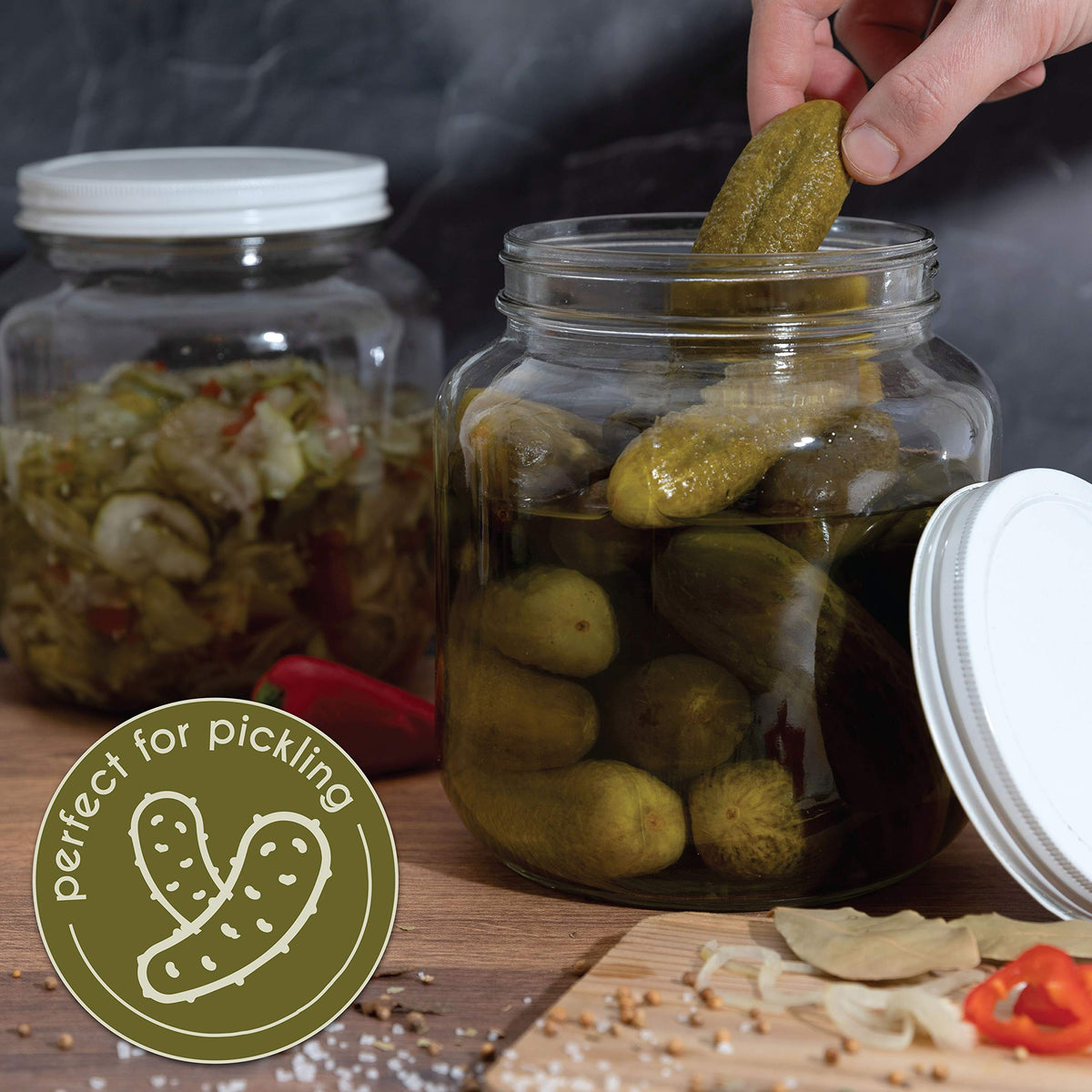 Half Gallon Mason Jars Wide Mouth with Airtight White Metal Lids (4 Count)