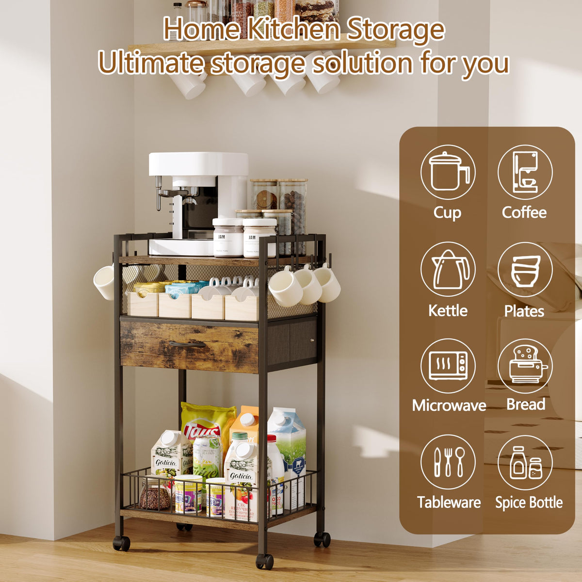Small Coffee Bar Cart with Drawer Srorage (879.84 Ounce)