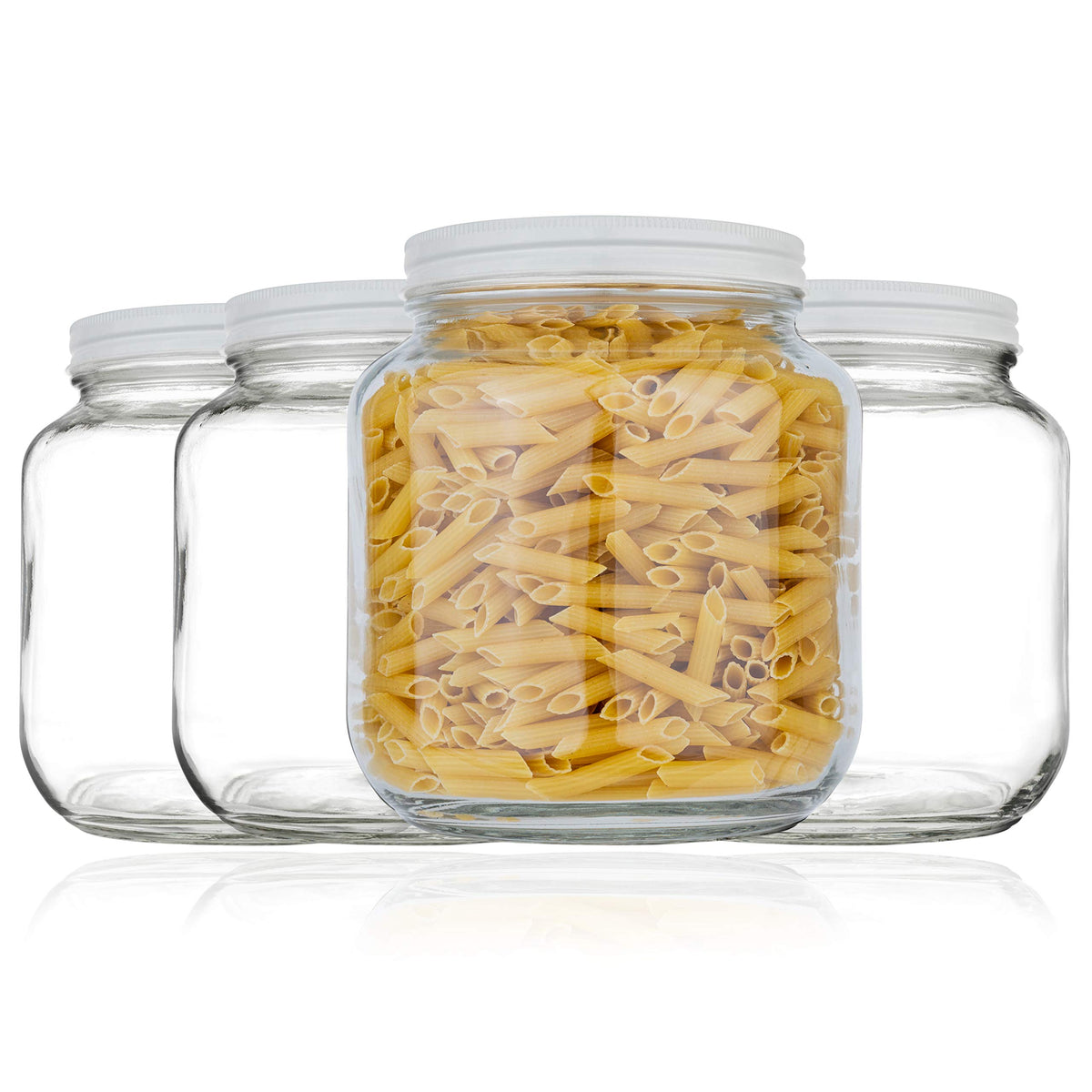 Half Gallon Mason Jars Wide Mouth with Airtight White Metal Lids (4 Count)