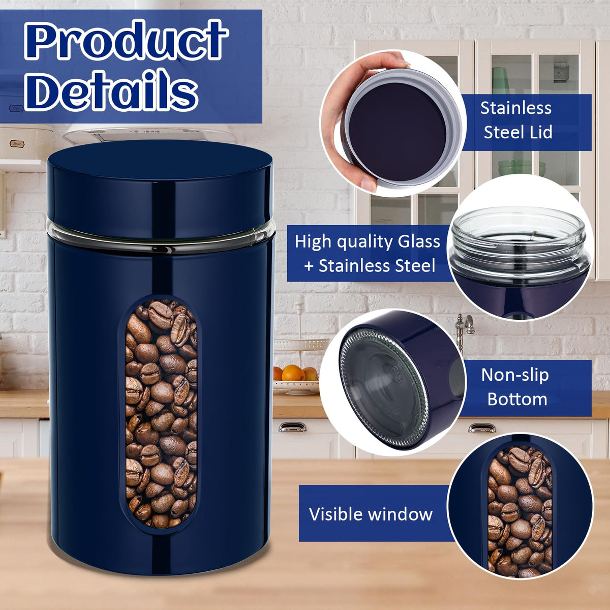 6 Pack 32 oz Airtight Stainless Steel Kitchen Canisters (6 Count)