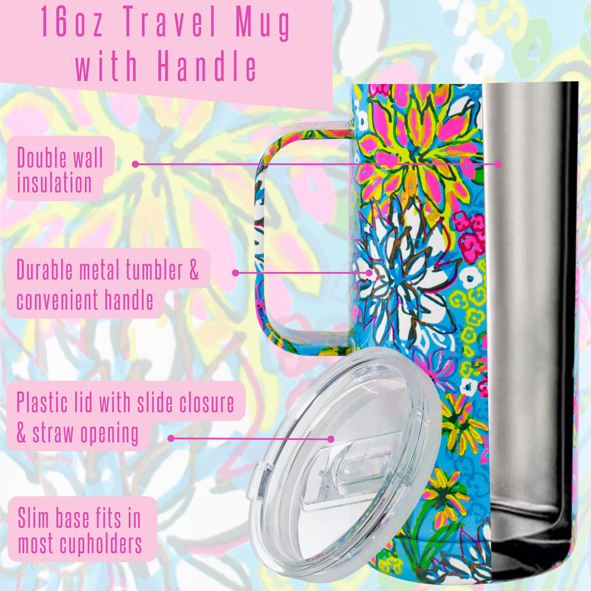 16 Oz Travel Mug with Handle and Lid