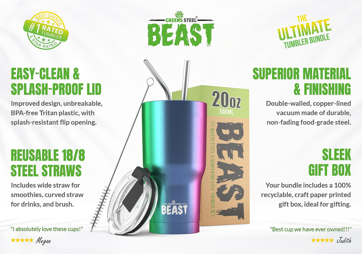 Beast 20 oz Tumbler Stainless Steel Vacuum Insulated Coffee Ice Cup Double Wall Travel Flask