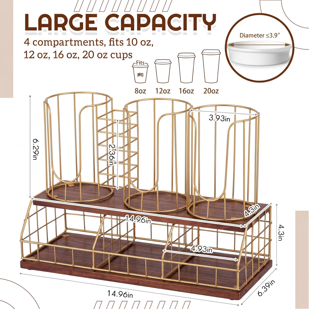 18oz Adjustable Coffee Cup Dispenser with Wooden Base