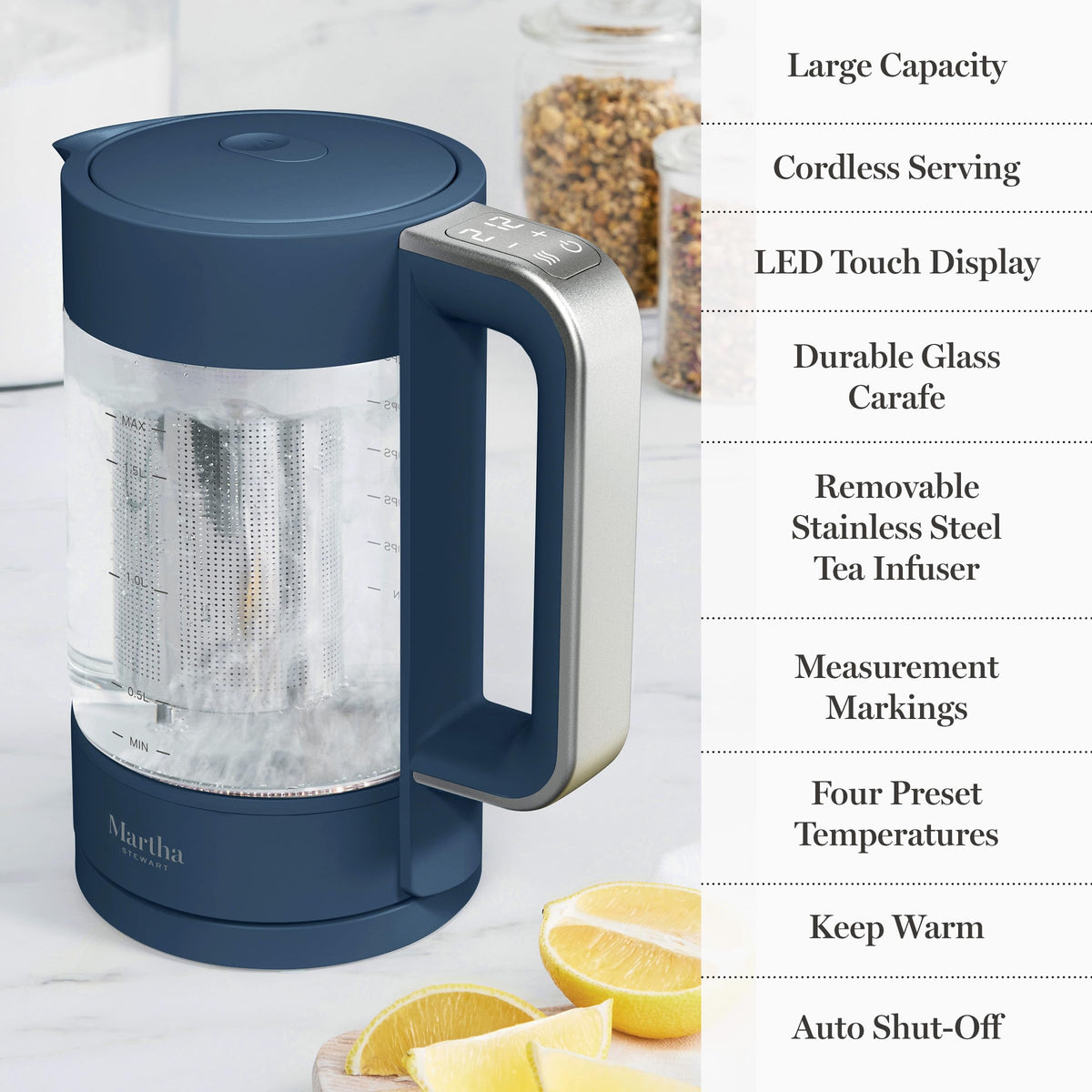 1.7L Glass Carafe Electric Kettle with Removable Tea Infuser