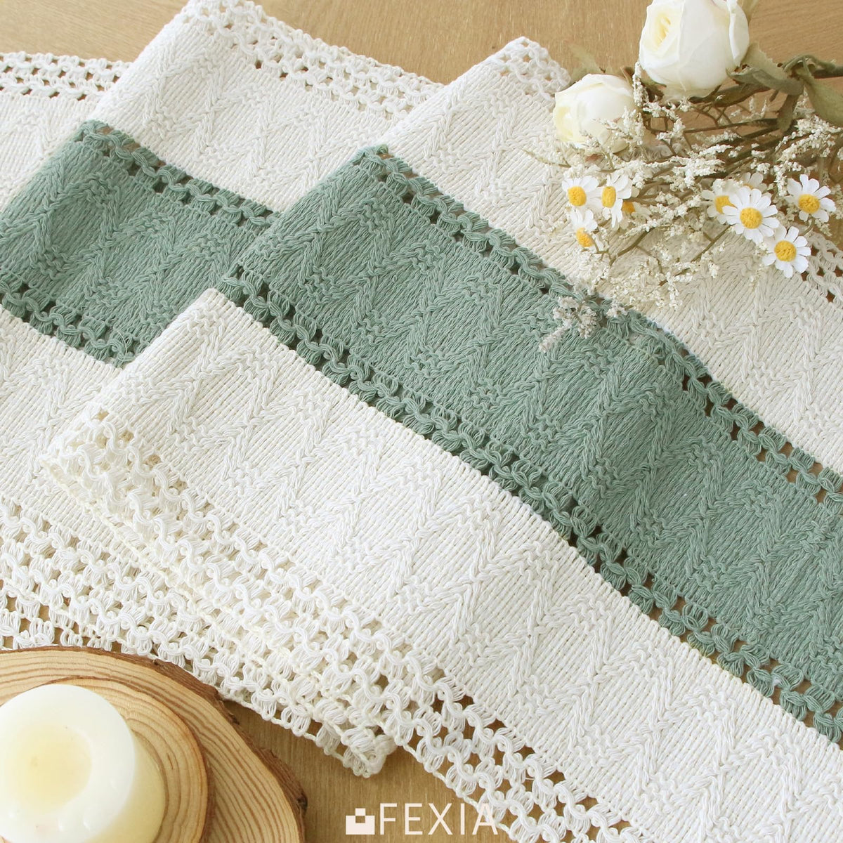 Boho Table Runner for Home Decor 12x36 Sage Green Fall Decorations (3 Foot)