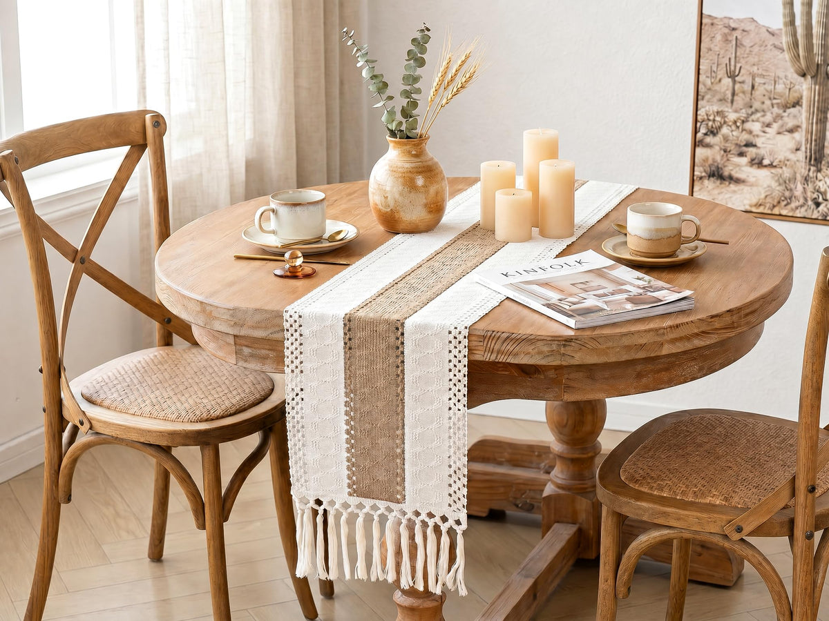Boho Table Runner for Fall Home Decor 12x60 Rustic with Tassels (60 Foot)