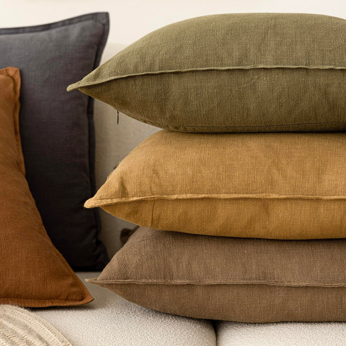 Pack of 2 Decorative Linen Soild Throw Pillow Covers Soft Accent Cushion Case Boho Farmhouse Neutral Pillowcase for Chair Couch Sofa Bedroom Living Room Home Decor 26 x 26 Inch Light Brown (2 Count)