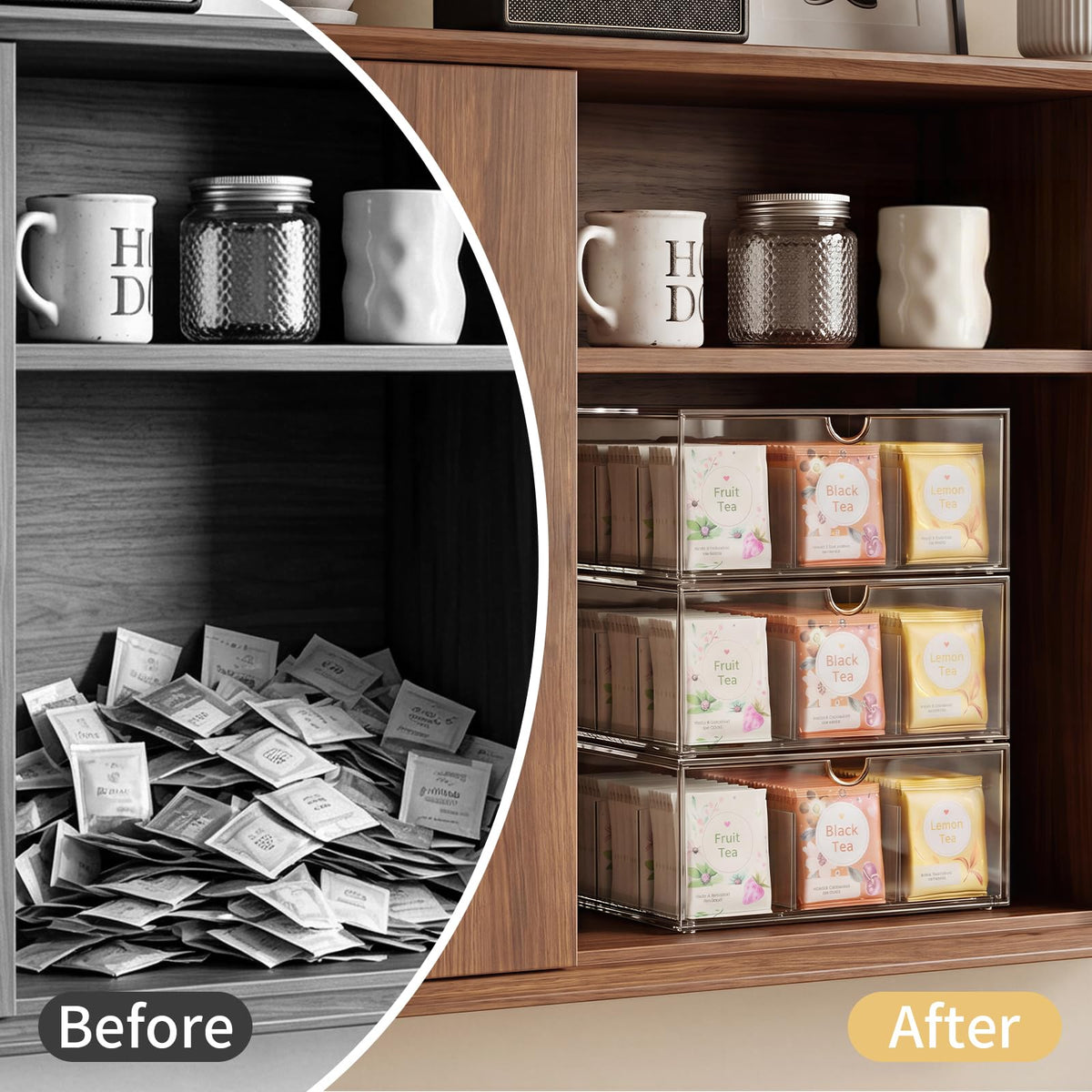 3 Pack Clear Tea Bag Organizer Drawer