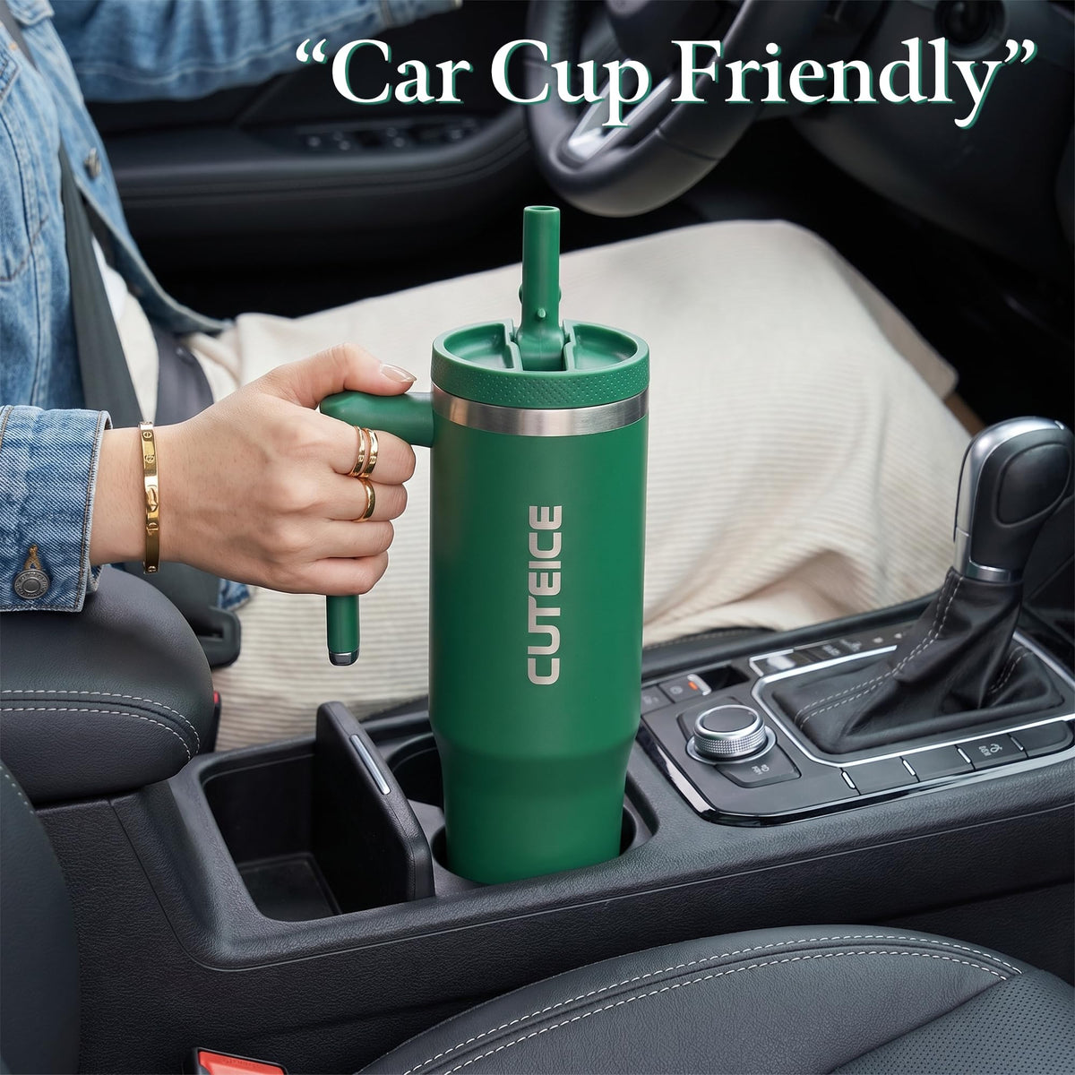 Forest Green 30 oz Insulated Tumbler with Handle Coffee Travel Mug with Lid and Straw