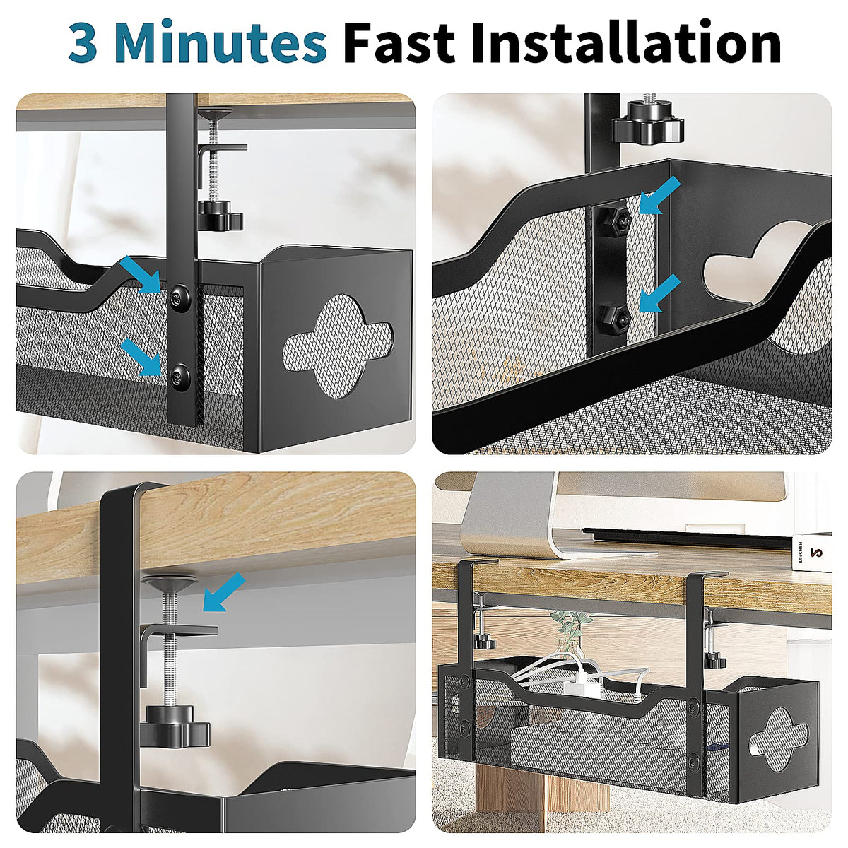 Under Desk Cable Management Tray No Drill