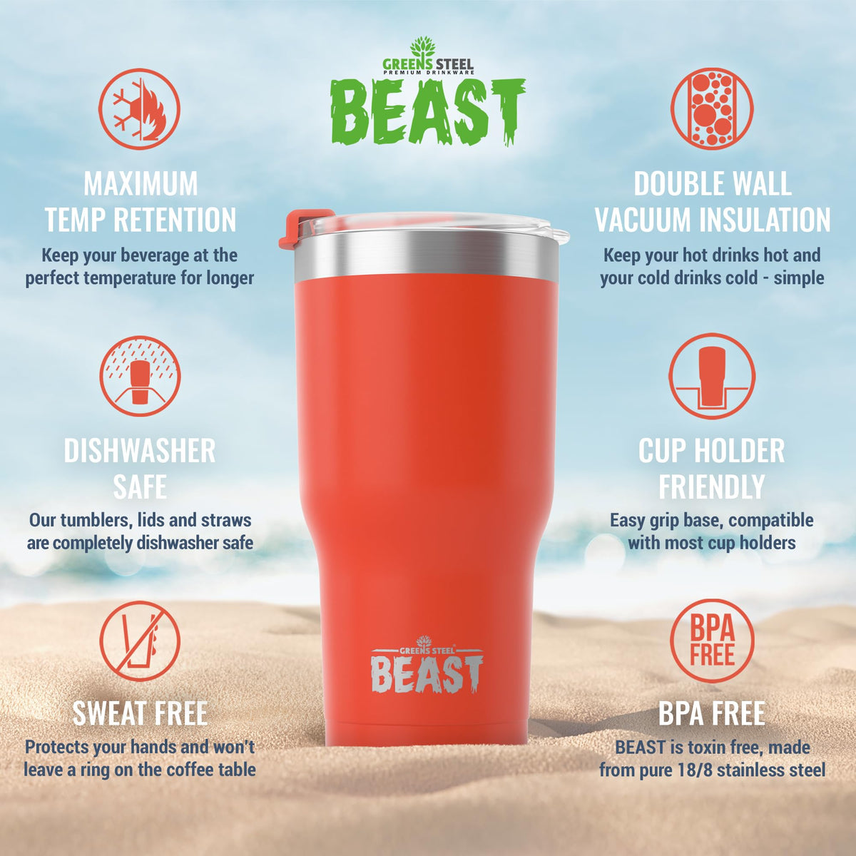 Beast 20 oz Tumbler Stainless Steel Vacuum Insulated Coffee Ice Cup Double Wall Travel Flask