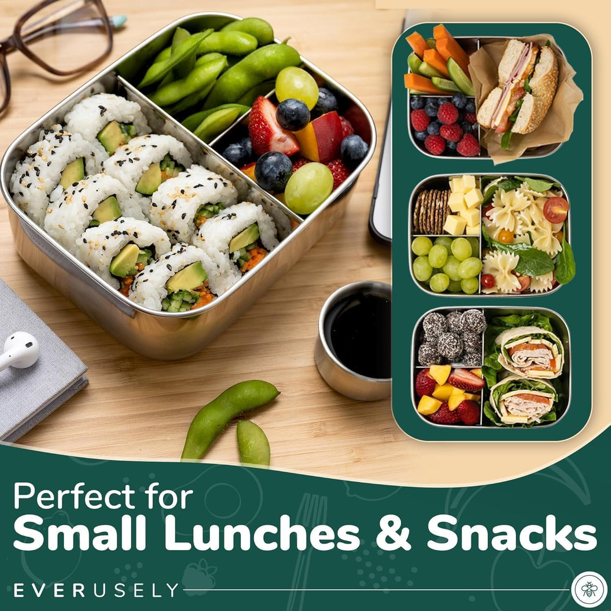 Stainless Steel Bento Box + Condiment Container