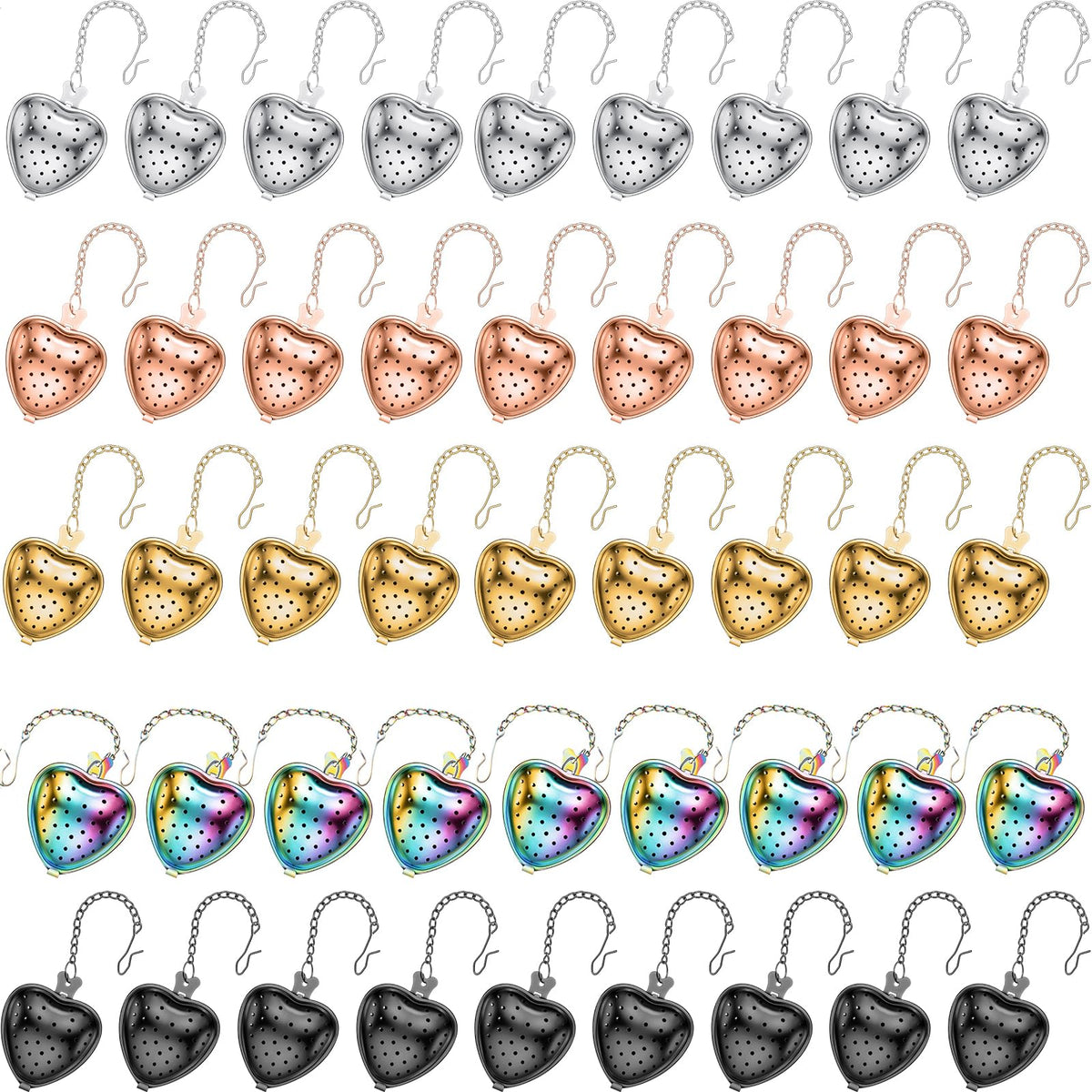 50 Pcs Stainless Steel Tea Strainer Ball Infuser Loose Leaf Steeper Interval Diffuser Heart Shape Mesh Filters with Extended Chain Hook for tea party Seasonings Cup Bottle (50 Count)