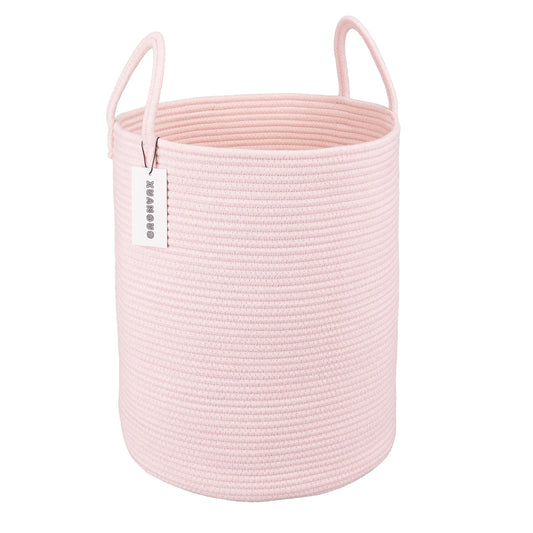 Cotton Rope Laundry Basket Hamper for Girls Kids Baby Nursery Pink