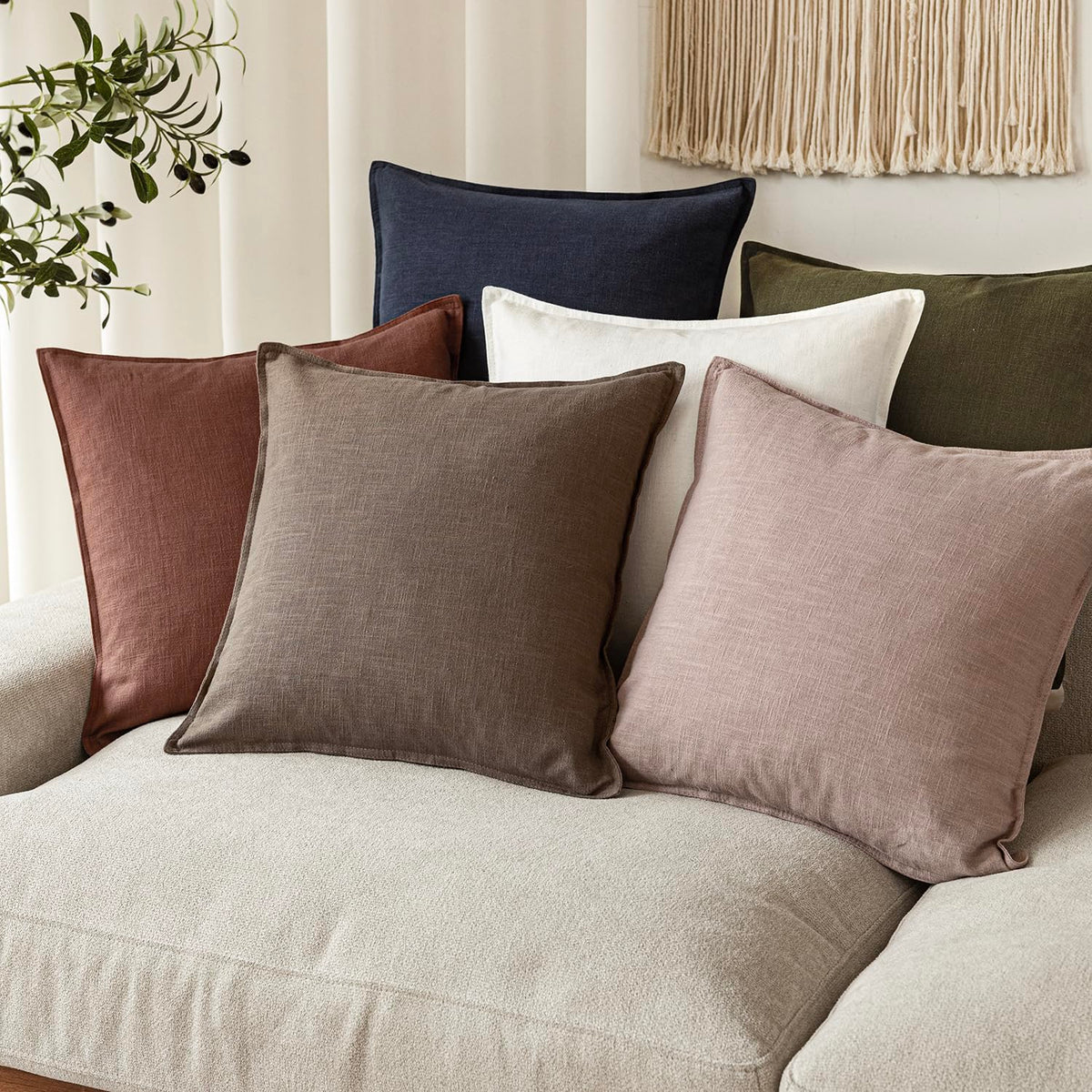 Set of 2 Decorative Linen Solid Throw Pillow Covers Soft Accent Euro Cushion Case Boho Farmhouse Pillowcase for Chair Couch Sofa Bedroom Living Room Home Decor 26 x 26 Inch Dusty Pink