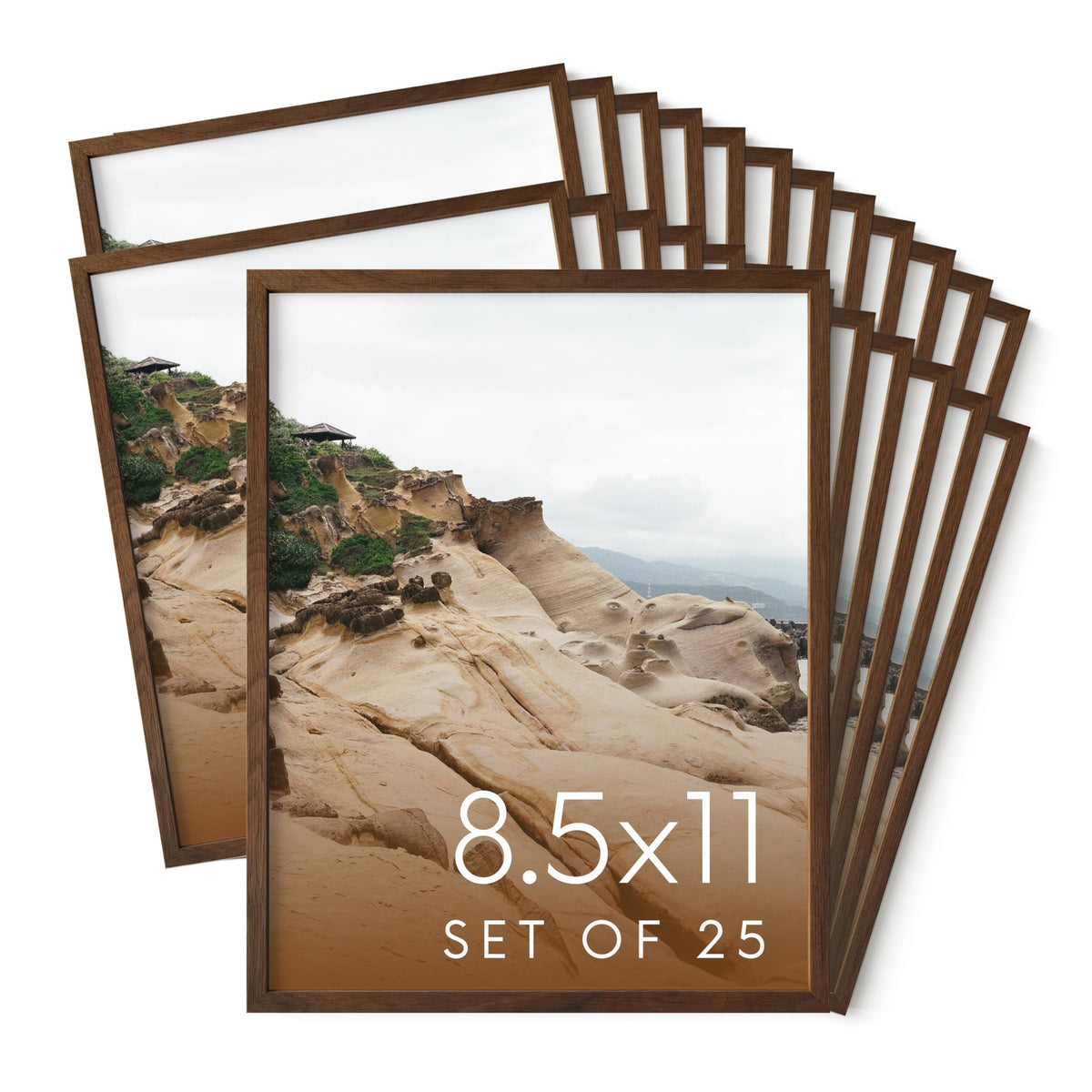 8.5x11 Walnut Oak Wood Picture Frames Set of 25