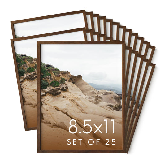 8.5x11 Walnut Oak Wood Picture Frames Set of 25
