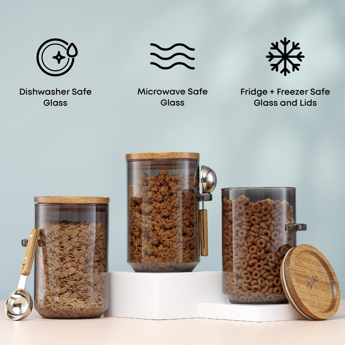 Holden 32oz Stackable Glass Storage Containers with Lids and Scoops (32 Ounce)