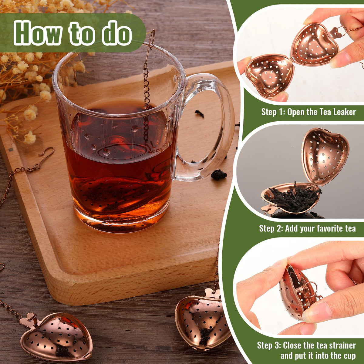 100 Pcs Tea Strainer Stainless Steel Tea Ball Infuser Loose Leaf Tea Steeper Tea Interval Diffuser Heart Shape Mesh Tea Filters with Extended Chain Hook for Seasonings Cup Bottle (100 Count)