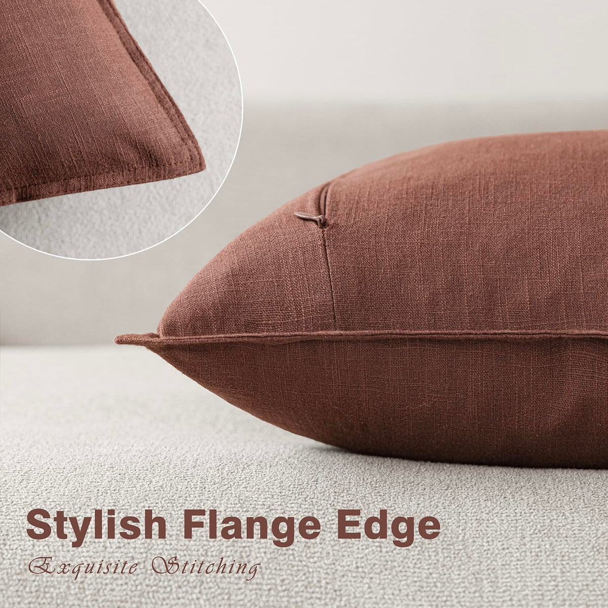 Pack of 2 Decorative Linen Solid Throw Pillow Covers Soft Accent Euro Cushion Case Boho Farmhouse Pillowcase for Chair Couch Sofa Bedroom Living Room Home Decor 24 x 24 Inch Rust Red (2 Count)
