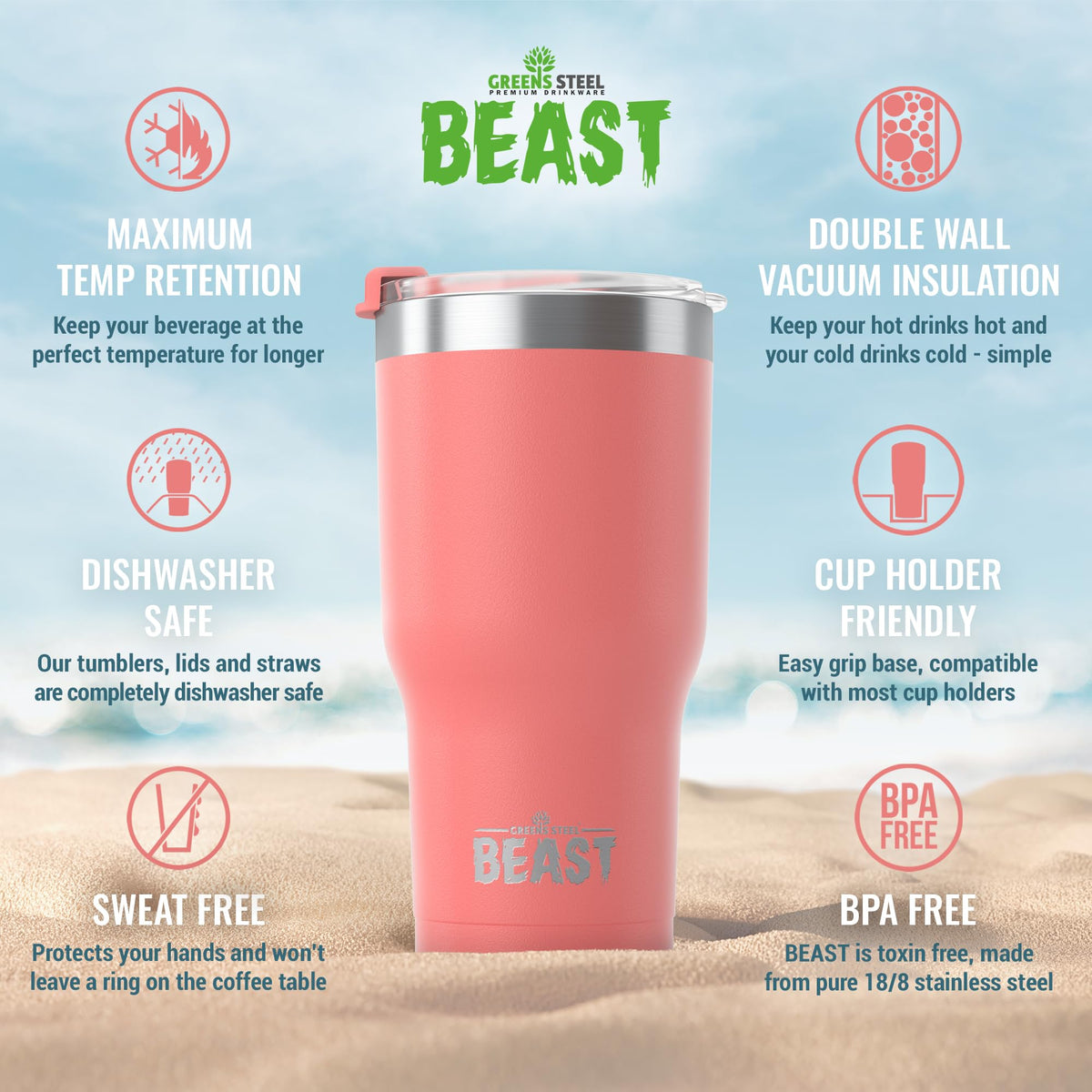 Beast 20 oz Tumbler Stainless Steel Vacuum Insulated Coffee Ice Cup Double Wall Travel Flask