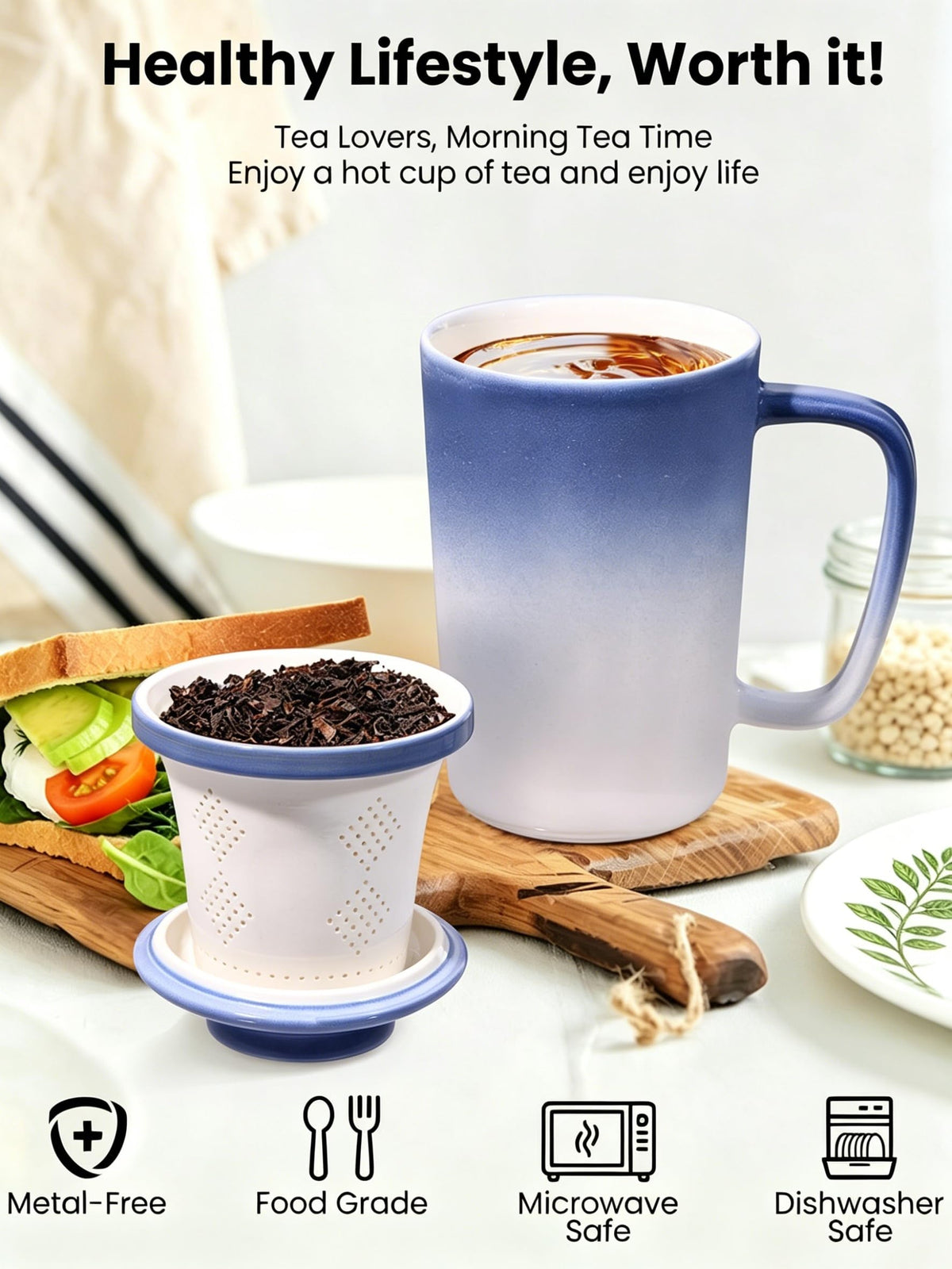 Ceramic Tea Mug with Infuser and Lid