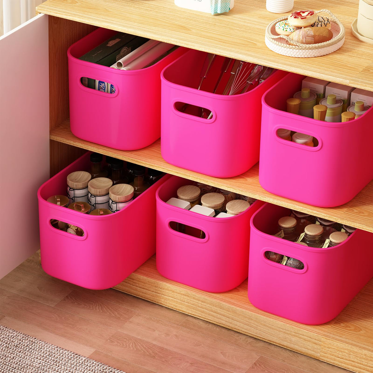 6 Pack Pink Storage Bins with Lids Stackable Storage Container for Organizing (6 Count)