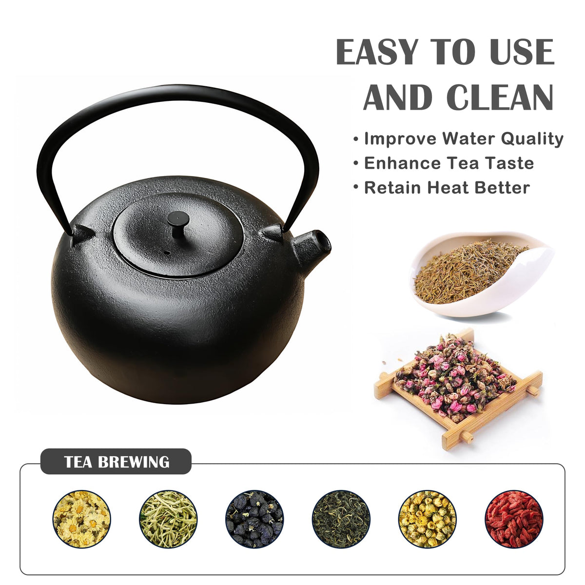 67.6oz Large Cast Iron Teapot and Cups Set