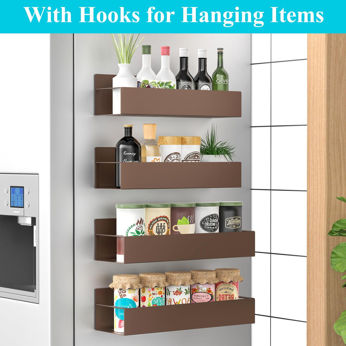 Metal Magnetic Spice Rack for Refrigerator Bronze (4 Count)