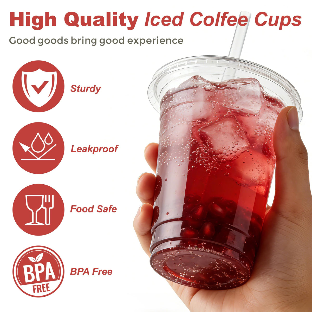 100 Pack 16 oz Clear Plastic Cups with Lids and Straws (100 Count)