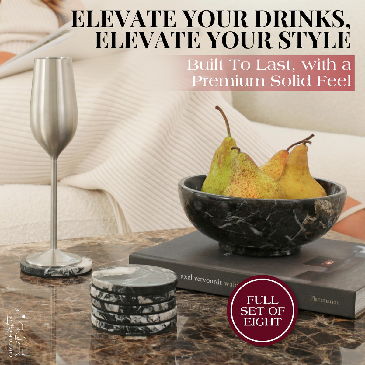 Black Marble Coasters Set of 6 with Non (6 Count)