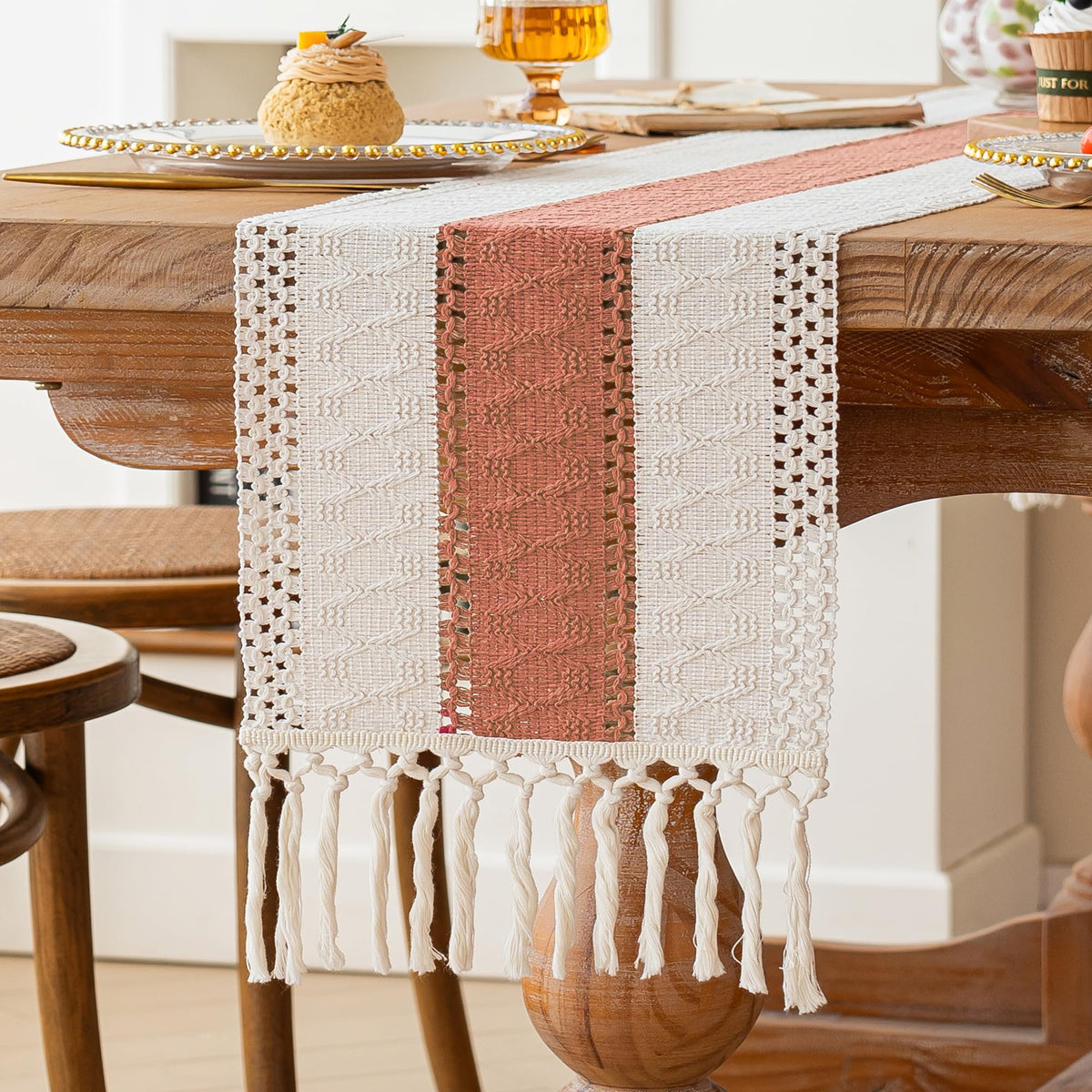 Boho Table Runner for Home Decor 12x72 Coral Farmhouse Decorations (6 Sq Ft)